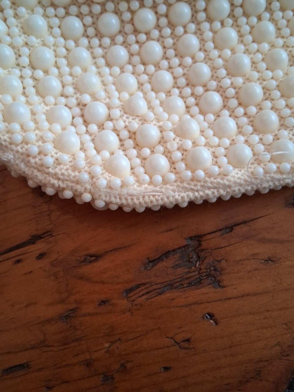 Vintage White/ Beige Beaded Lined Drawstring Bag Pouch - Picture 3 of 8
